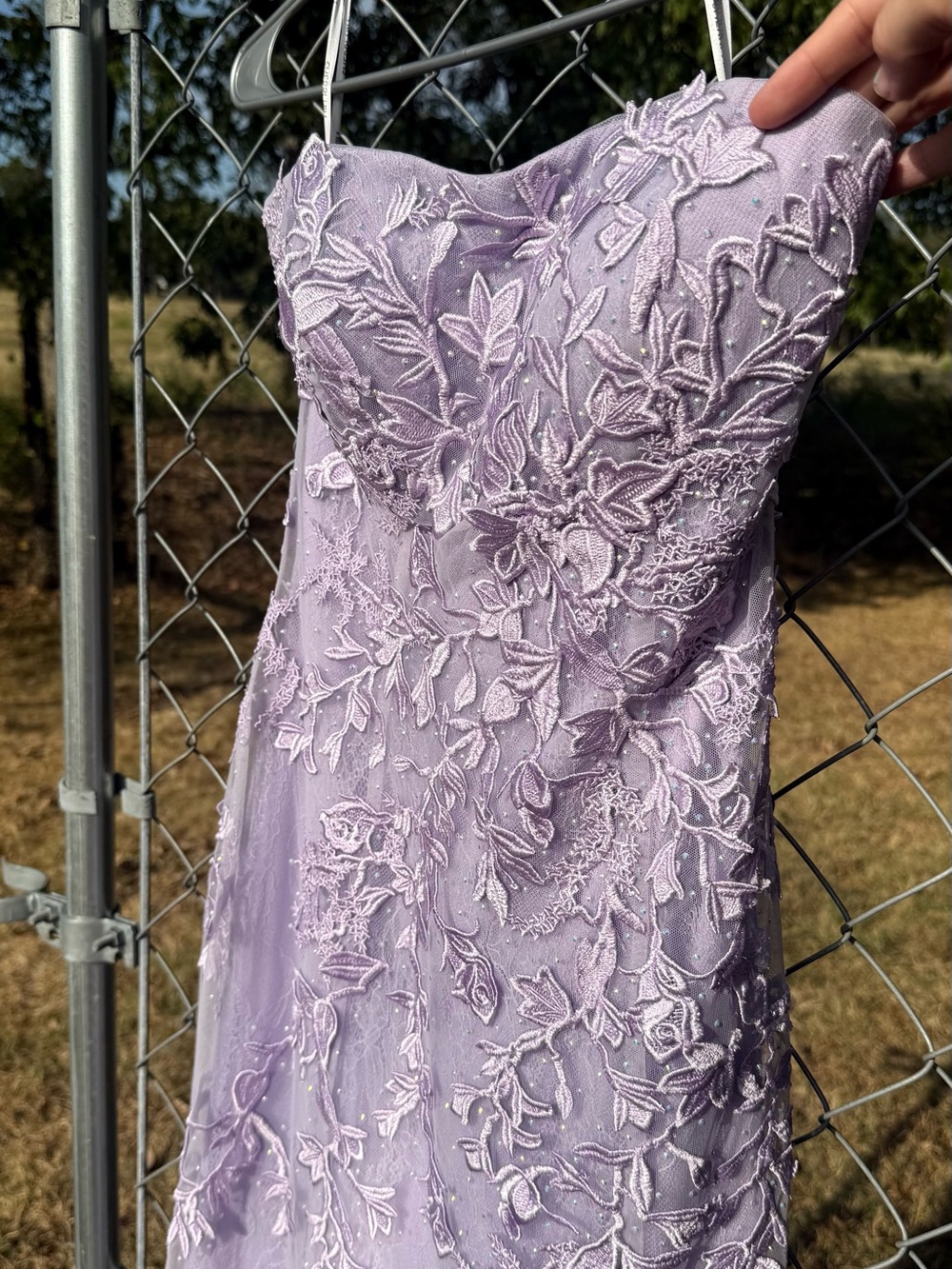 Sherri Hill Strapless Lilac Floral Appliqué Gown